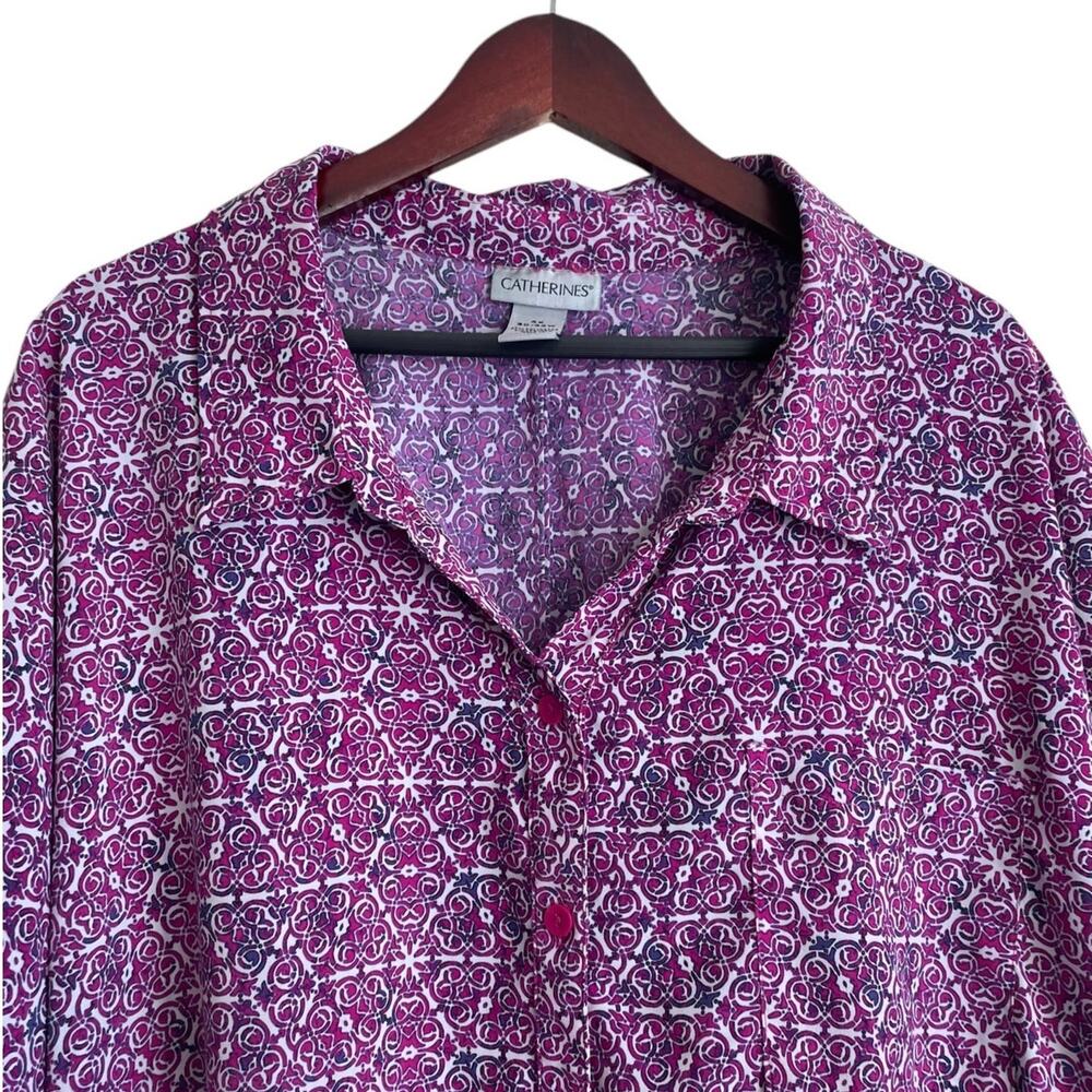 Catherines Women Tunic Top‎ 4X Purple Abstract Geometric Button Up Workwear - Picture 6 of 11